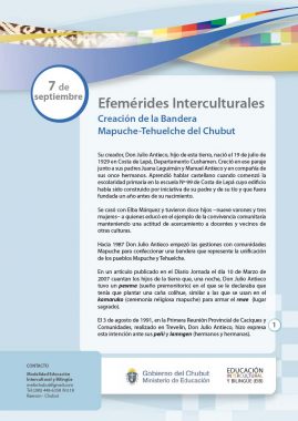 Lee más sobre el artículo Efemérides Interculturales – 7 de septiembre, Creación de la Bandera Mapuche-Tehuelche del Chubut